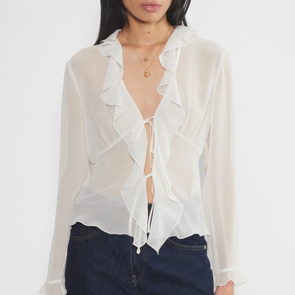 Wilfred Tops - Wilfred x Aritzia  “Frenchy” White Ruffle Blouse